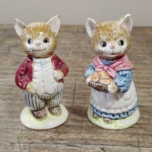 Vintage Otagiri Mr. & Mrs. Whiskers Cat Salt & Pepper Shakers Made in Japan